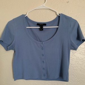 Blue Ribbed Crop Top